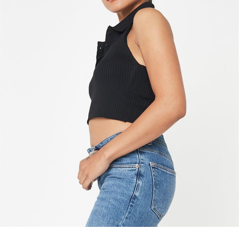 Halterneck Rib Knit Crop Top